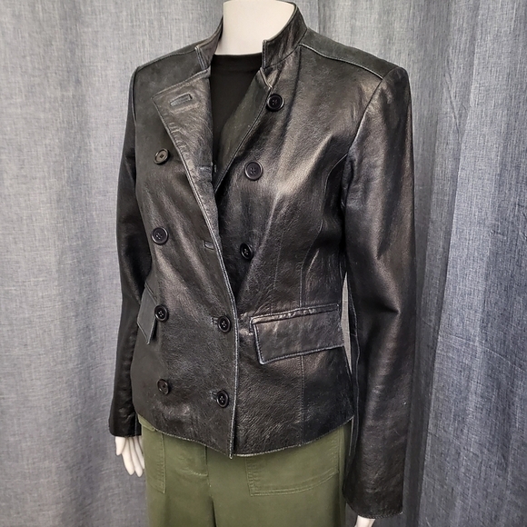 INC Intl Moto Jacket Leather Double Breasted Black Distressed VTG Women's S - Picture 8 of 16